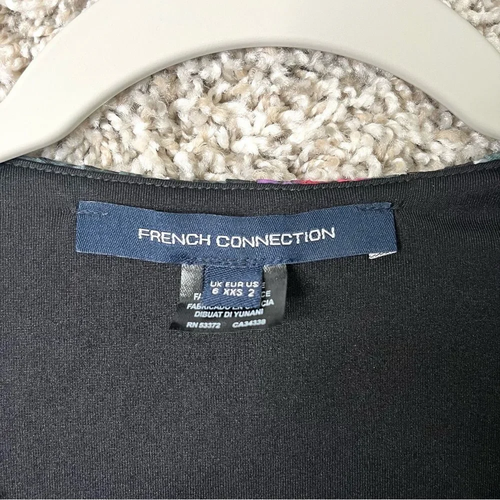 French Connection Dress Womens 2 Zelka Alanna Jersey Colorful Ruched Long Sleeve